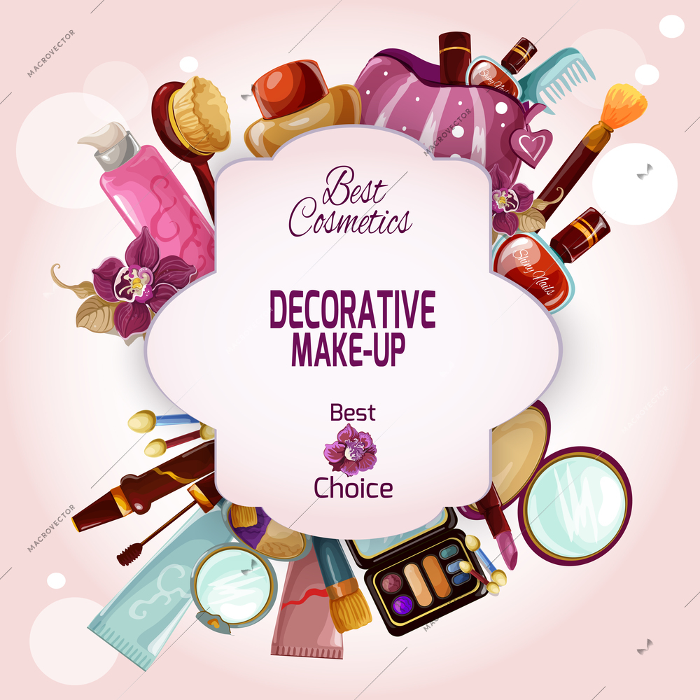 Make-up concept with decorative female cosmetics and beauty products set vector illustration