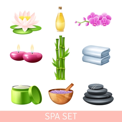 Spa health care and wellness therapy set isolated vector illustration