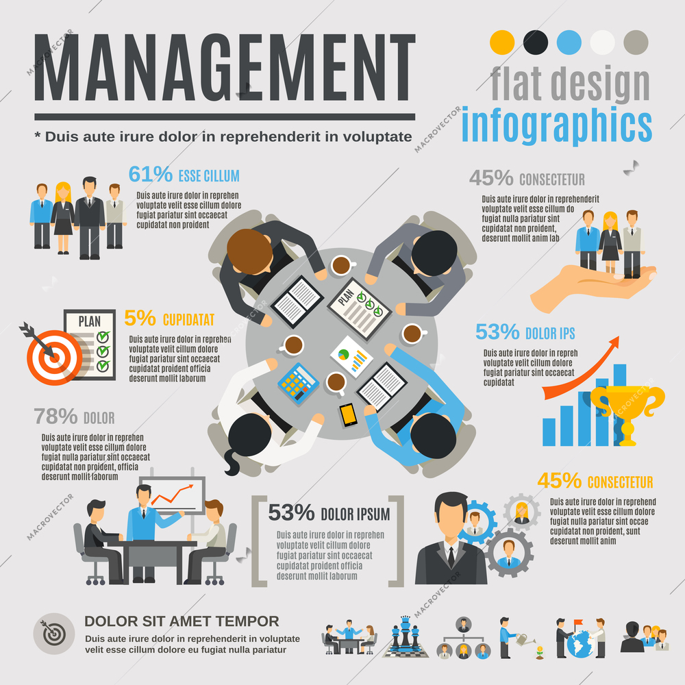 Management infographics set with effective business planning symbols vector illustration