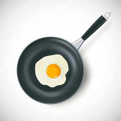 Frying pan with scrambled egg in realistic style isolated vector illustration