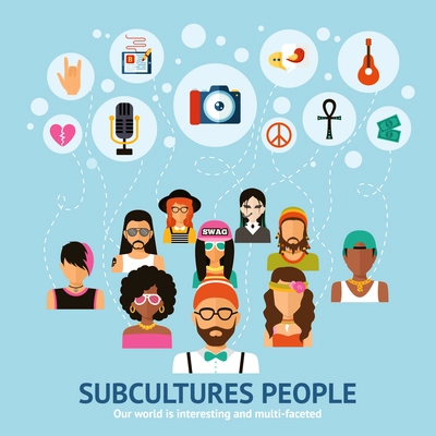 Subcultures people concept with flat people character set vector illustration