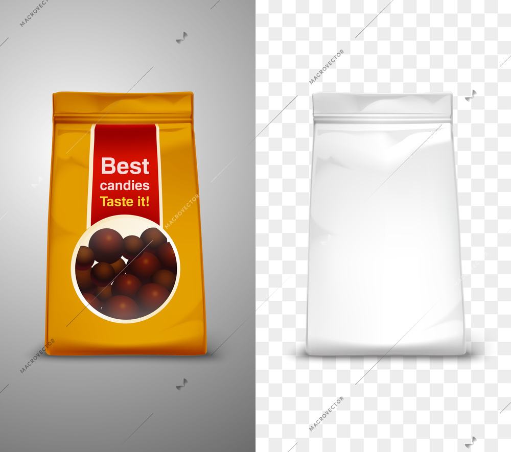 Blank packaging design with best candies pack for example realistic isolated vector illustration