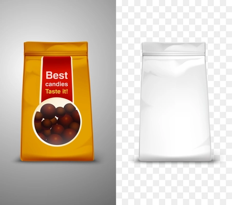 Blank packaging design with best candies pack for example realistic isolated vector illustration