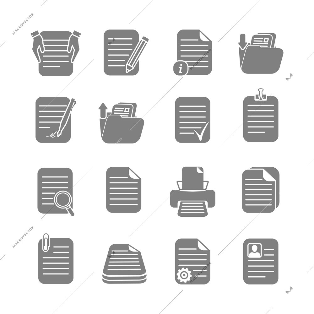 Documents folders and files written or printed  icons set isolated vector illustration