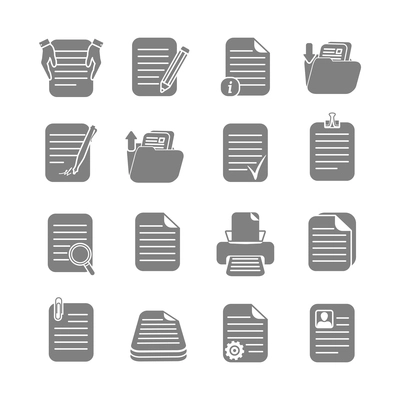 Documents folders and files written or printed  icons set isolated vector illustration