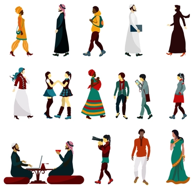 Eastern people male and female decorative icons set isolated vector illustration