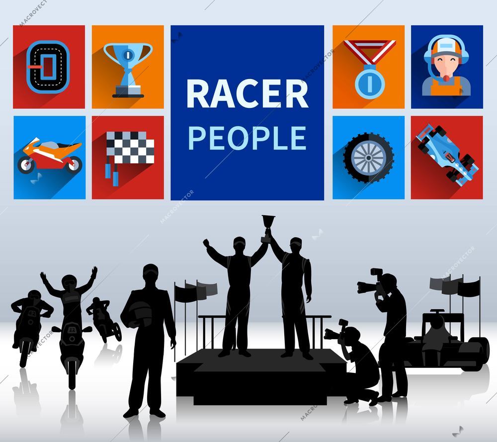 Racers and rallies concept with tracks flags and finish flat isolated vector illustration