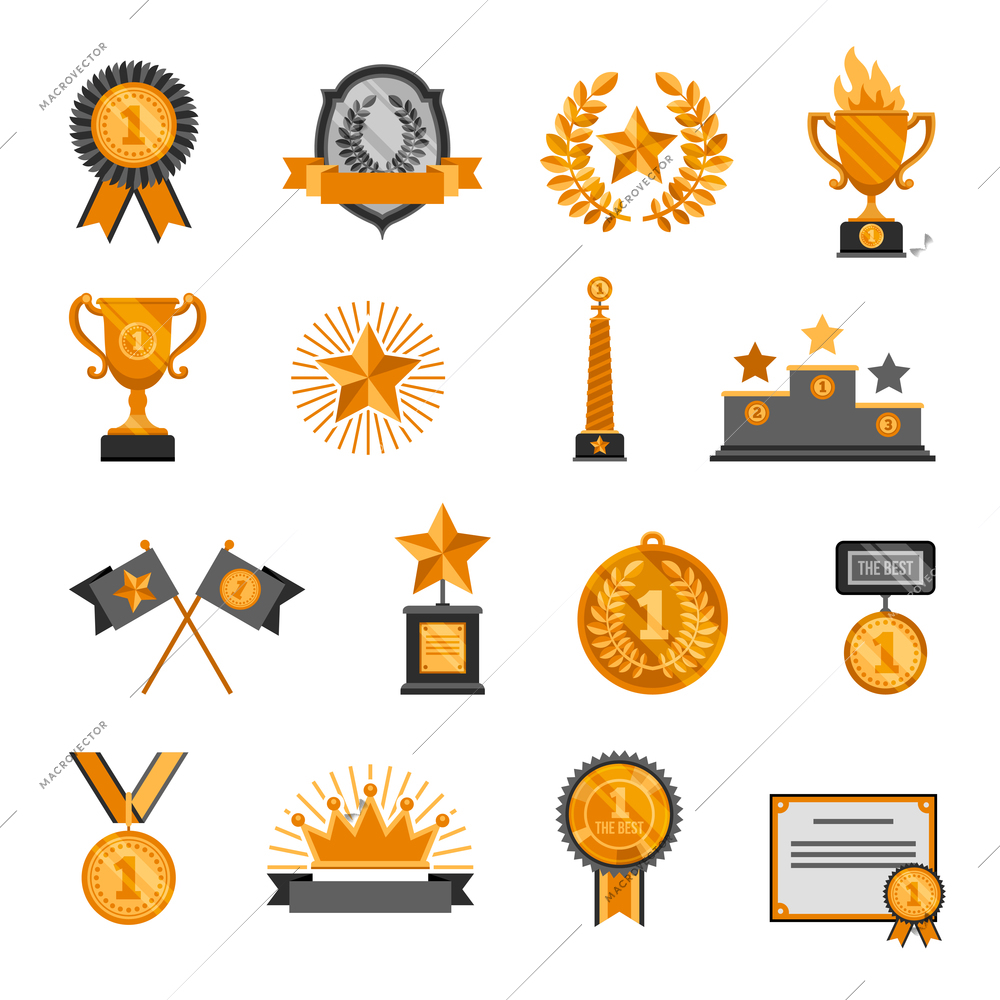 Decorative icons set of sport trophy and awards isolated vector illustration