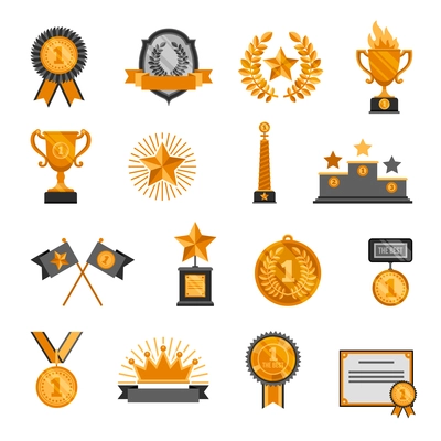 Decorative icons set of sport trophy and awards isolated vector illustration