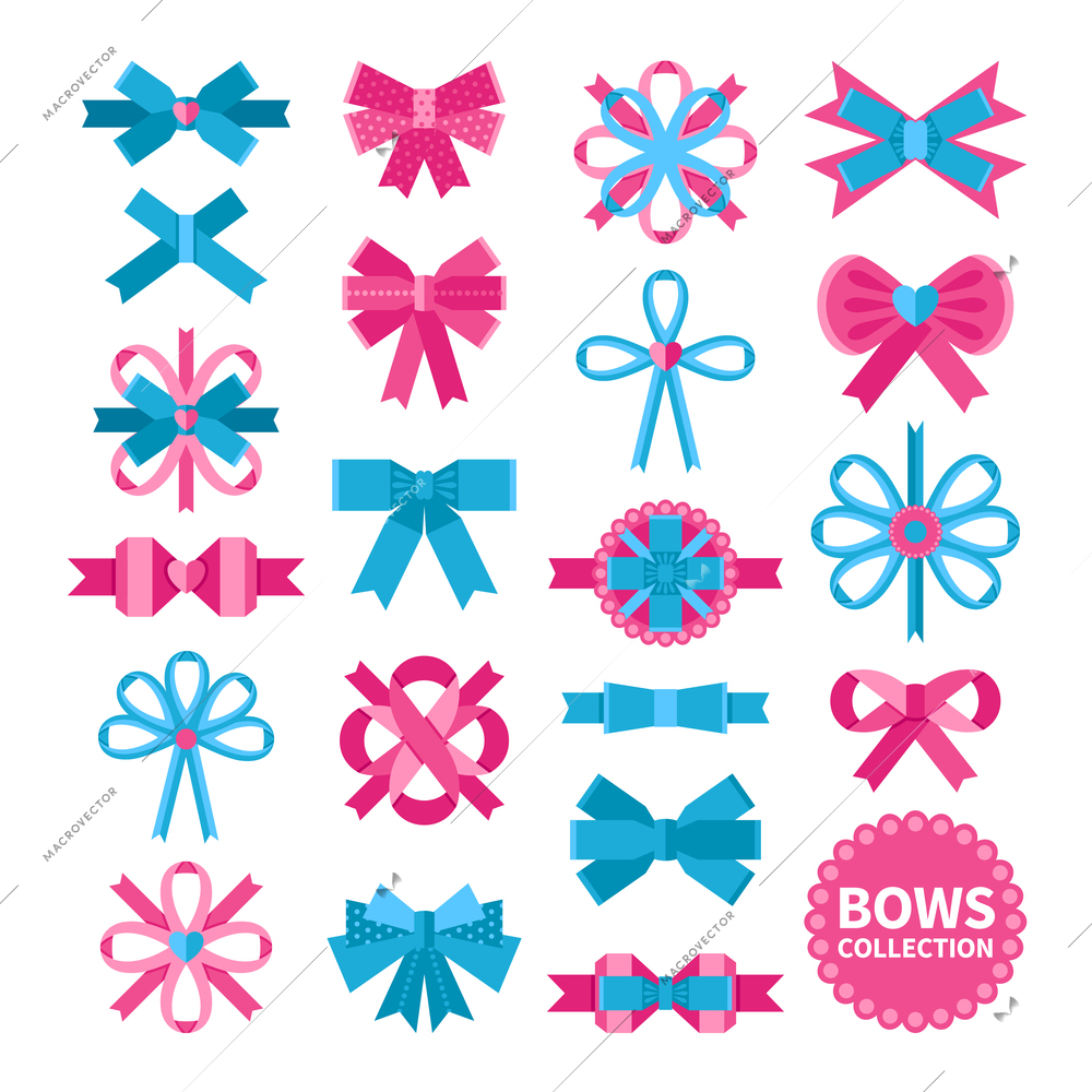 Festive bows collection in different flat shapes isolated vector illustration