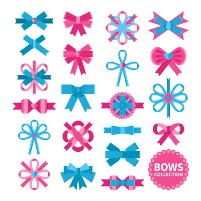 Festive bows collection in different flat shapes isolated vector illustration