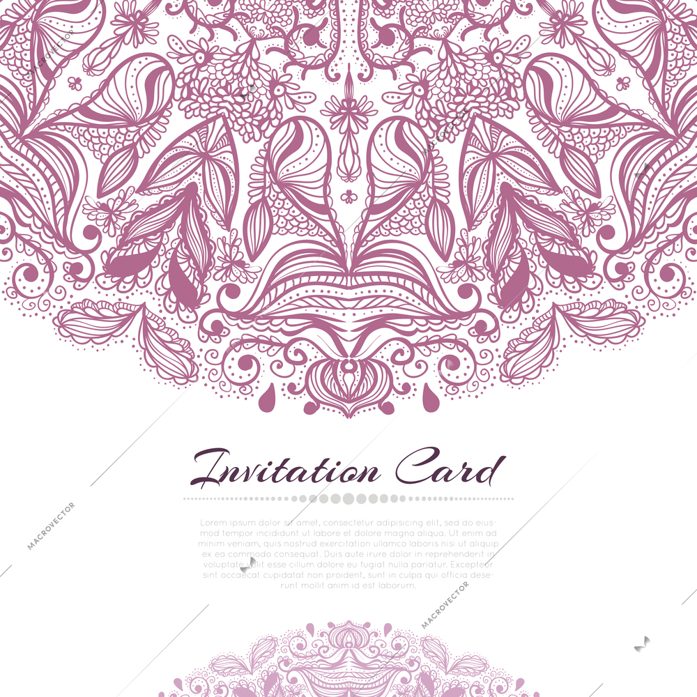 Ornamental rose invitation card on white template vector illustration