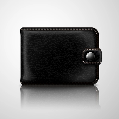 Classic modern black wallet pouch with leather texture and stitches vector illustration