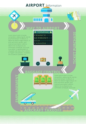 Airport flight information board combined with digital infographic schema display at the entrance abstract vector illustration