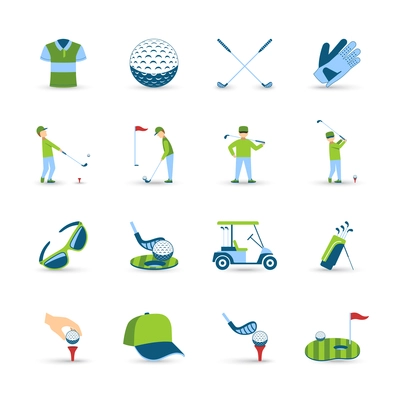 Golf icons set with ball grass and equipment symbols flat isolated vector illustration