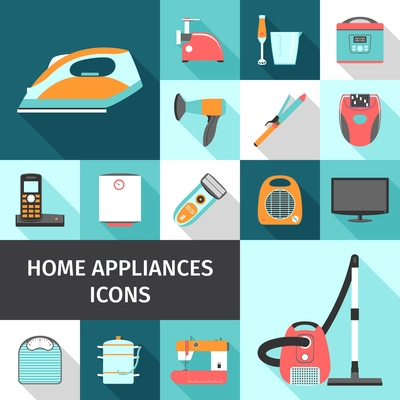 Household appliances shadow icons set with TV telephone and blender flat isolated vector illustration