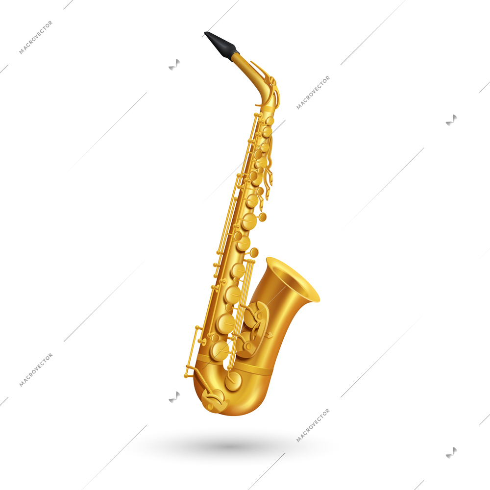 Golden saxophone on white background in cartoon style isolated vector Illustration