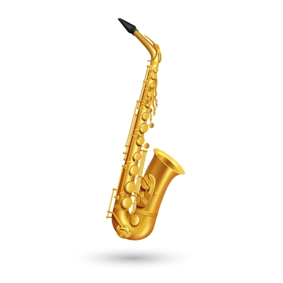 Golden saxophone on white background in cartoon style isolated vector Illustration