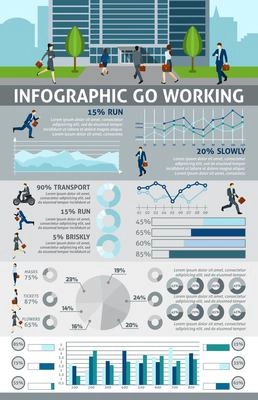 Go working  people  infographic with  statistics use of transport vector illustration