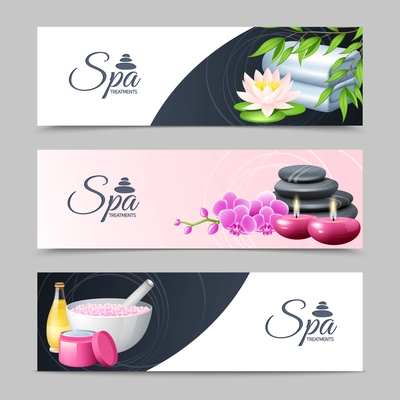 Spa treatment and well being horizontal banner set isolated vector illustration