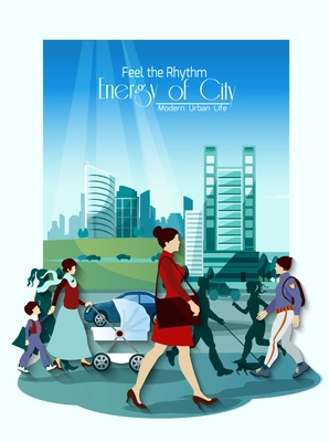 City people poster with modern skyscraper buildings on background vector illustration