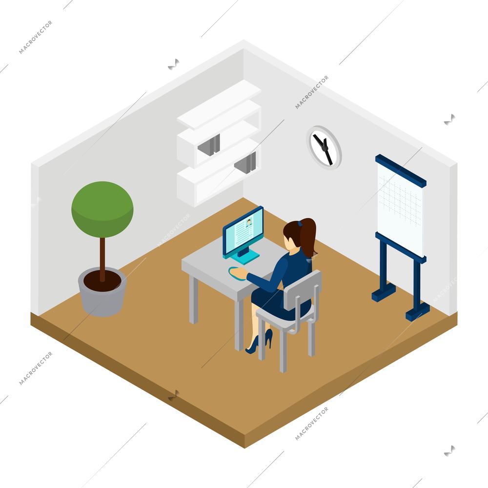 Manager recruiting people choosing applicants for interview isometric vector illustration