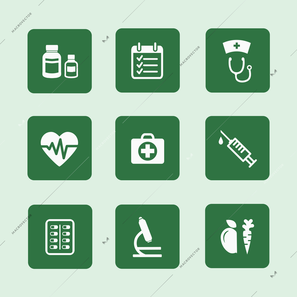 Set of flat health or medical icons vector illustration isolated