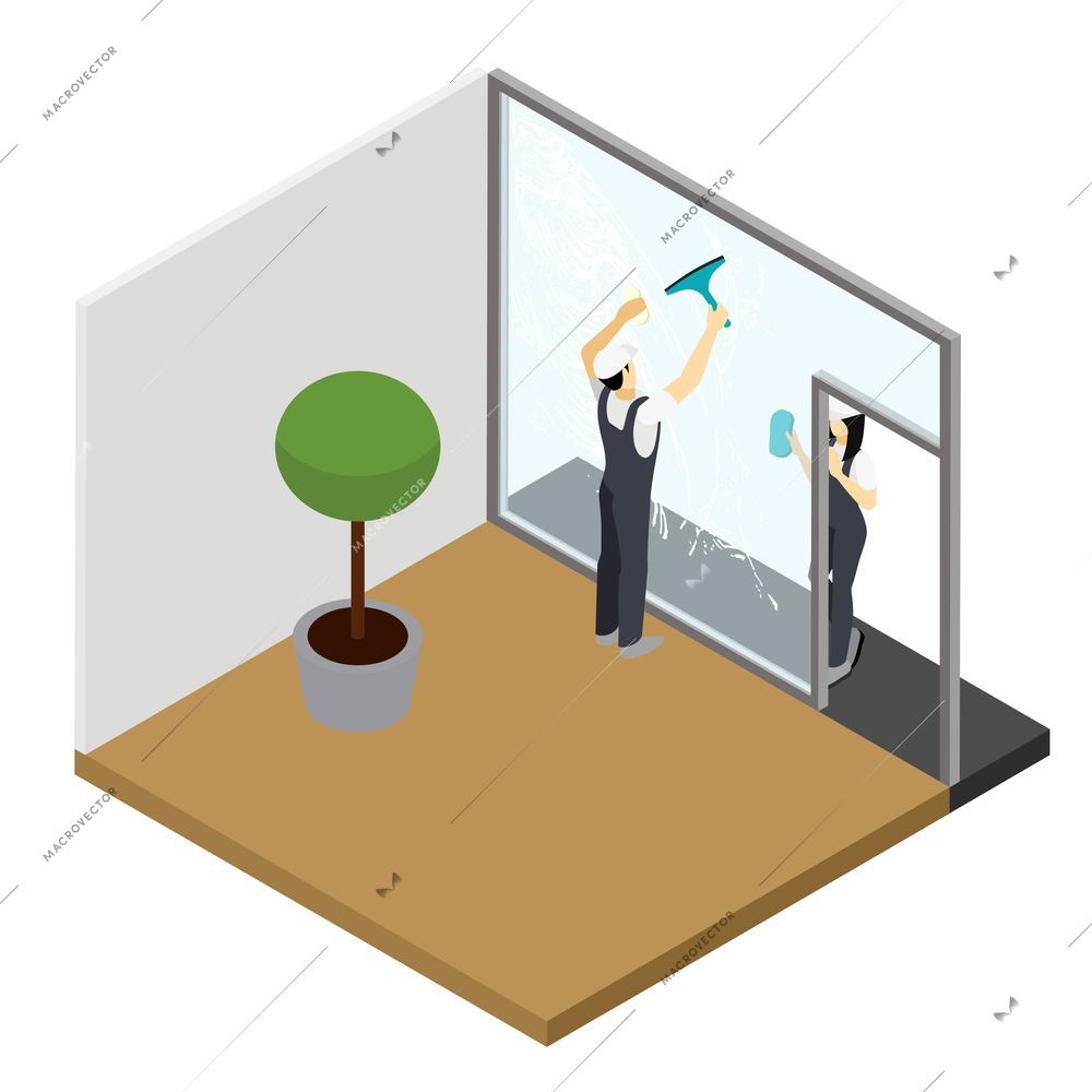 Window cleaning in your apartment with tools and accessories squeezers dusters microfiber for sparkling glass isometric vector illustration