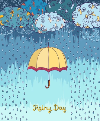 Doodles rainy weather decorative color poster print vector illustration