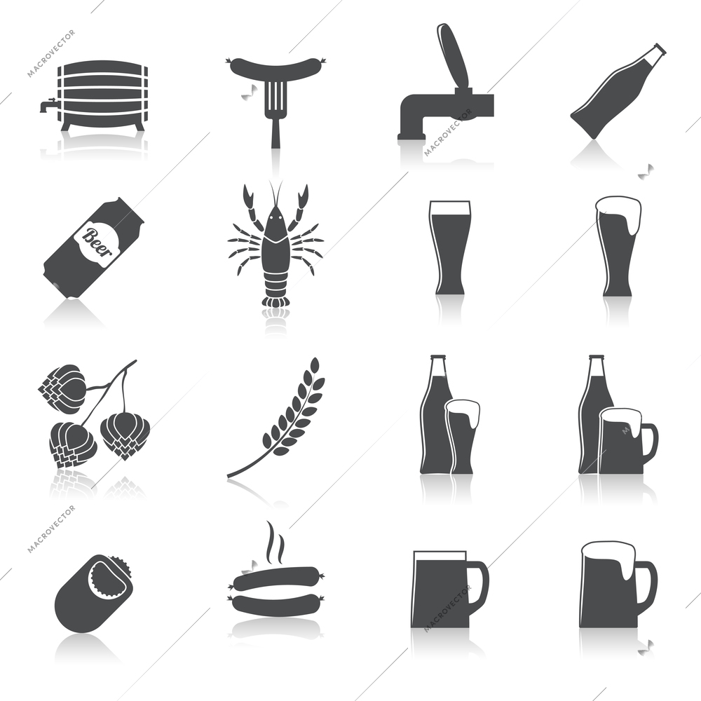 Alcohol beer party icons set of bottle glass mug crayfish and lobster isolated hand drawn sketch vector illustration