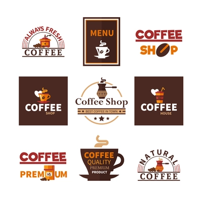 Coffee shop cafe and restaurants bar fresh natural premium espresso design emblems labels elements collection isolated vector illustration