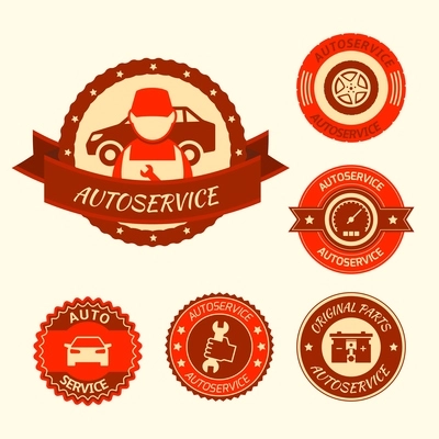 Car auto service labels badges emblems set isolated vector illustration