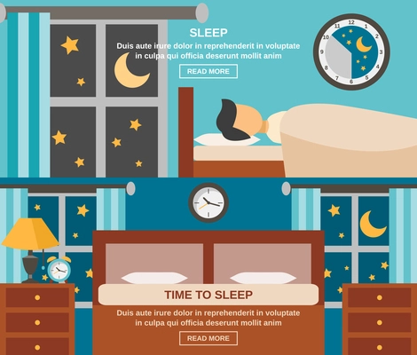 Sleep time horizontal banner set with sleeping person isolated vector illustration