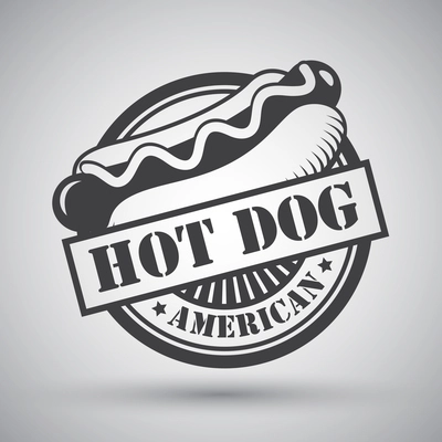 American hot dog bread sausage mustard emblem vector illustration