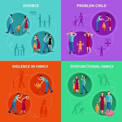 Psychological factors of family problems flat decorative icons set  vector illustration