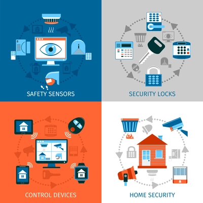 Home safety concept icons set with security locks and control devices symbols flat isolated vector illustration