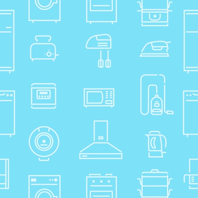 House appliances line seamless pattern on blue background flat vector illustration