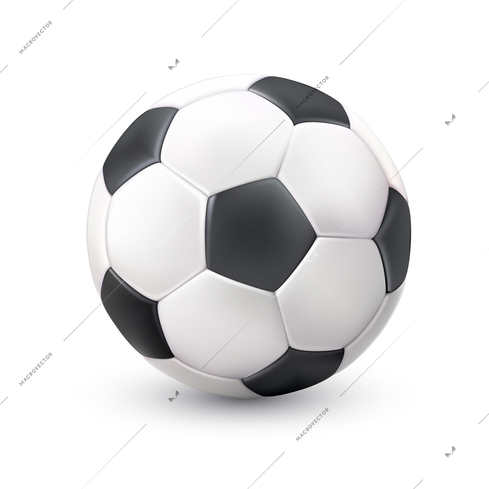 Realistic classic soccer football ball white black image with light shadow reflection pictogram single object vector illustration