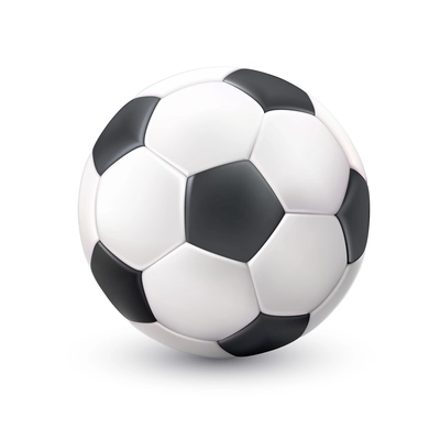 Realistic classic soccer football ball white black image with light shadow reflection pictogram single object vector illustration