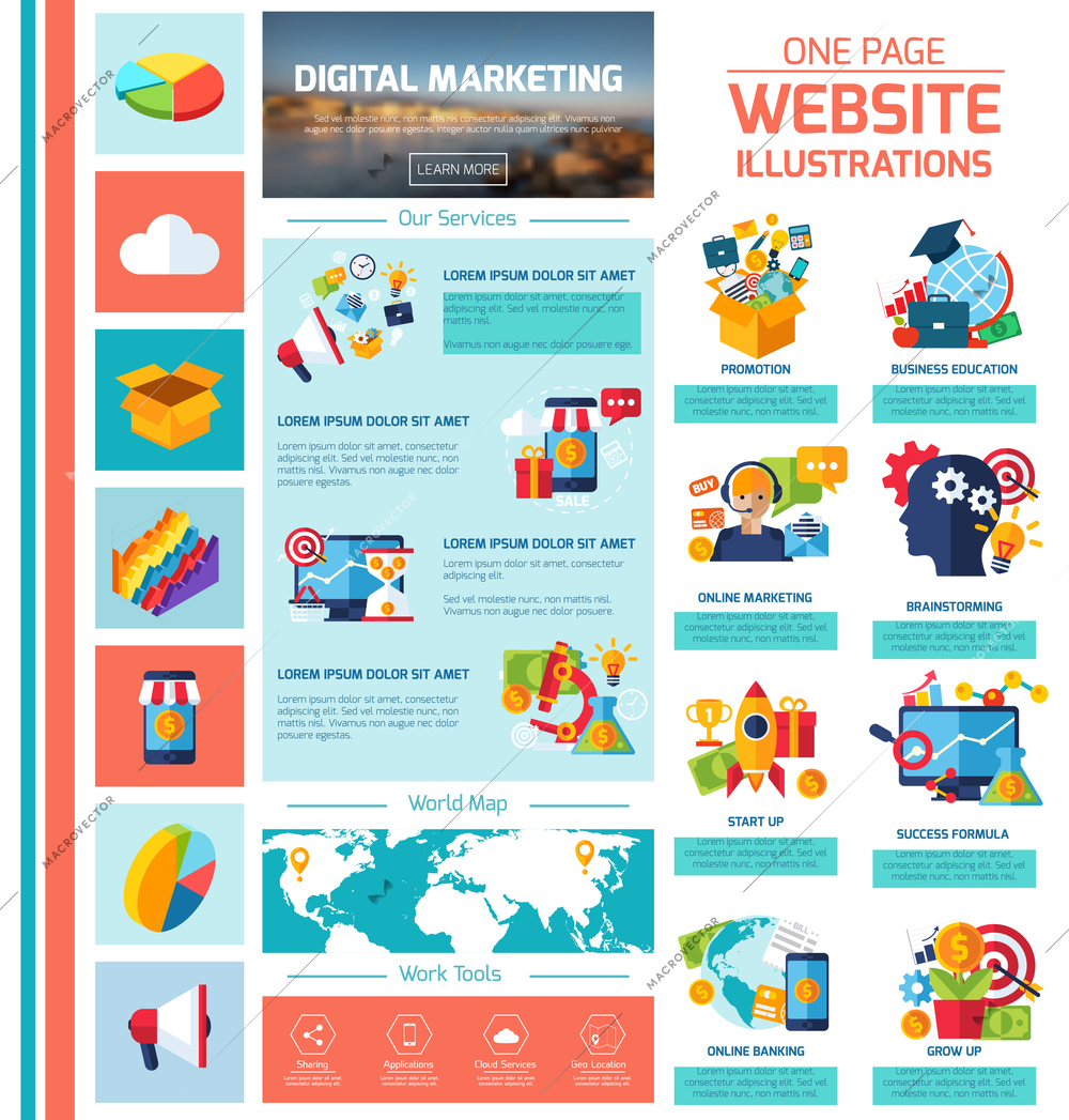 Digital marketing infographics set with website promotion elements vector illustration