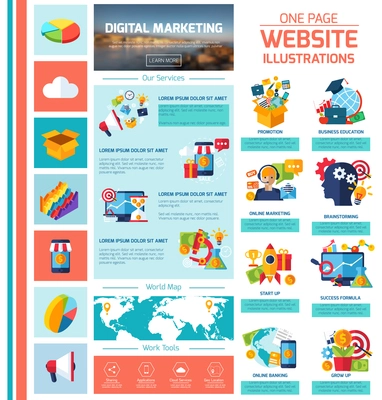 Digital marketing infographics set with website promotion elements vector illustration