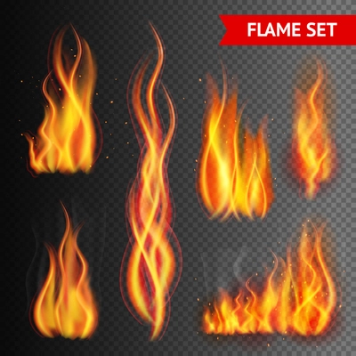 Fire flame strokes realistic isolated on transparent background vector illustration