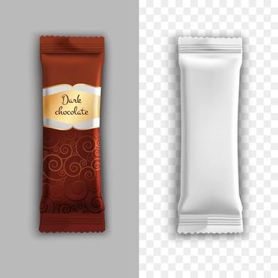 Product packaging realistic design with dark chocolate for example isolated vector illustration