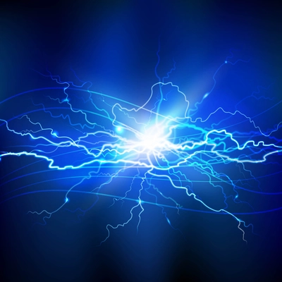 Blue lightning realistic background with a bright bunch of light vector illustration