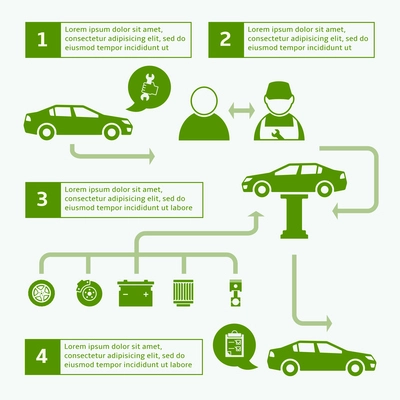 Car auto service brochure infographics layout template design with icons and arrows vector illustration