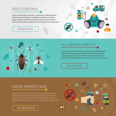 Interactive website for information about insects pest control and extermination 3 flat horizontal banners set isolated vector illustration