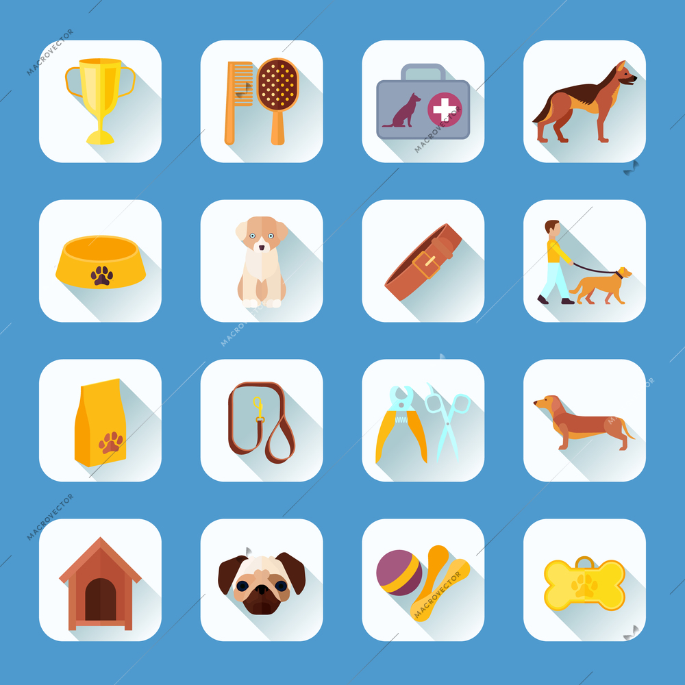 Touch screen buttons apps pets dogs and accessories  flat icons  collection light shadow abstract vector isolated illustration