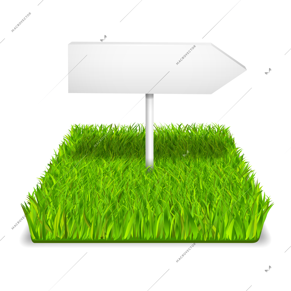 Green grass arrow realistic isolated vector illustration