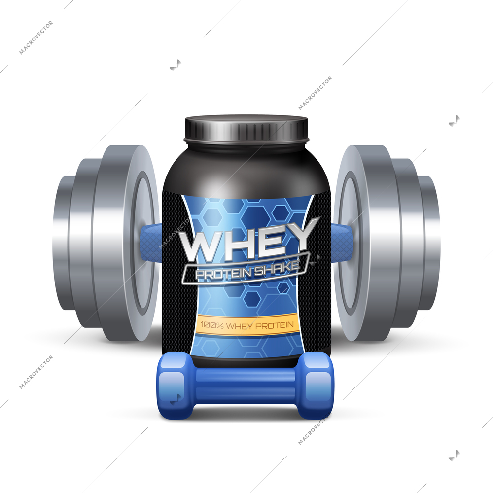 Sport nutrition containers and dumbbells realistic fitness supplies set vector illustration