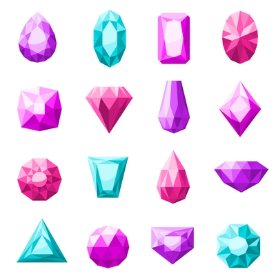 Jewels icons set in different colors and shape flat isolated vector illustration